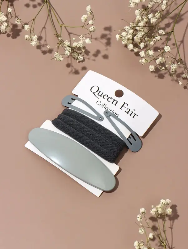 Набор для волос QF &laquo;Авиталь&raquo;, 3 резинки 6 см, заколка - автомат 9 см, 2 заколки 4.5 см, серый