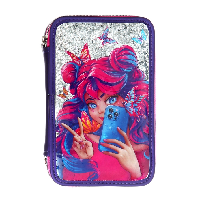 Пенал 2 секции, 130 х 205 мм, искусственная кожа, Феникс Пенал 2 секции, 130 х 205 мм, искусственная кожа, Феникс "Девушка с телефоном"