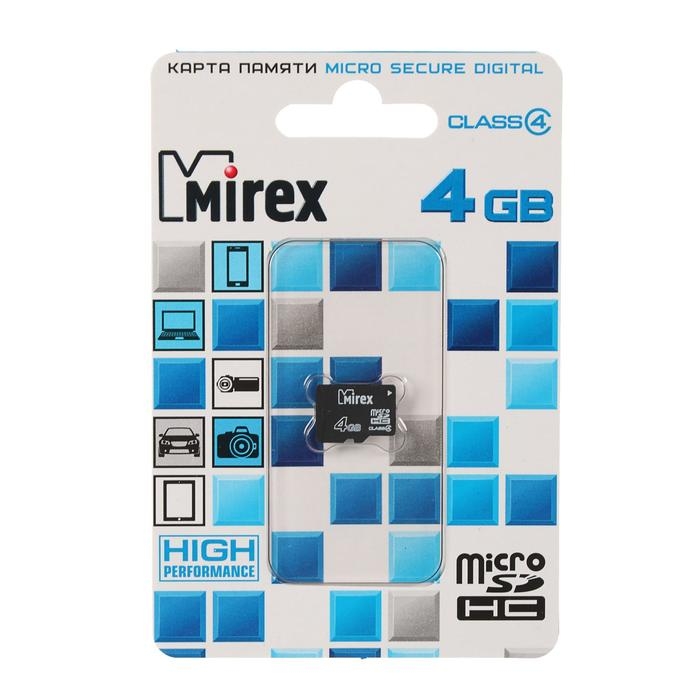 Карта памяти Mirex microSD, 4 Гб, SDHC, класс 4 Карта памяти Mirex microSD, 4 Гб, SDHC, класс 4