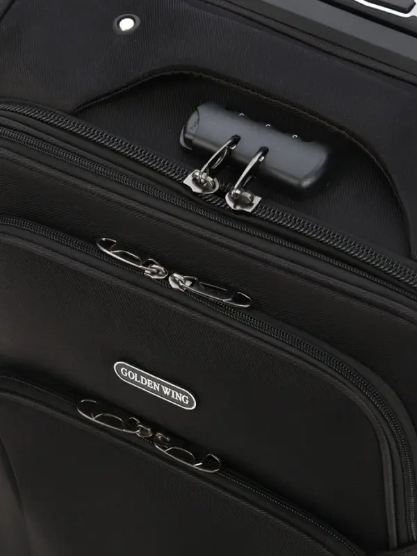 Чемодан 20 Чемодан 20", Текст, 37*23*54, отд на молнии, 2 нар/карм, увелич, код замок, 4 колеса, черный 10875