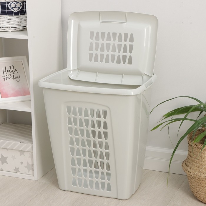 Корзина бельевая с крышкой «Молетта», 60 л, 47,9×36,9×55 см, цвет светло-серый Корзина бельевая с крышкой «Молетта», 60 л, 47,9×36,9×55 см, цвет светло-серый