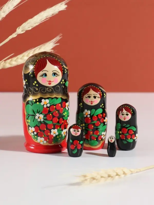 Матрёшка дерево «Хохлома», чёрная голова, 5-кукольная, 11-12 см Матрёшка дерево «Хохлома», чёрная голова, 5-кукольная, 11-12 см
