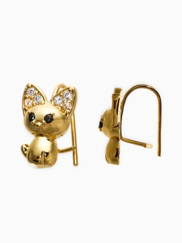 Серьги детские Серьги детские "Выбражулька" котик, цвет белый в золоте