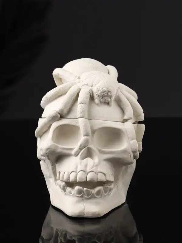 Шкатулка с крышкой "Череп" 10х9х8 см, натуральный, гипс