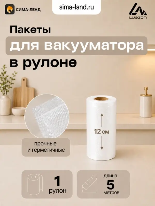 Набор пакетов для вакууматора Luazon, рифлёные, в рулоне 12&times;500 см, 190 мкм