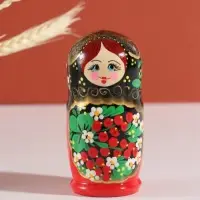 Матрёшка дерево «Хохлома», чёрная голова, 5-кукольная, 11-12 см