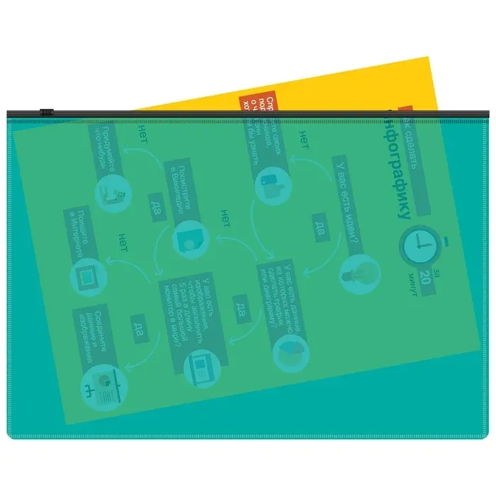 Папка-конверт на ZIP-молнии A4, 180 мкм, Calligrata Pastel, полупрозрачная, чёрная молния, бирюзовая Папка-конверт на ZIP-молнии A4, 180 мкм, Calligrata Pastel, полупрозрачная, чёрная молния, бирюзовая