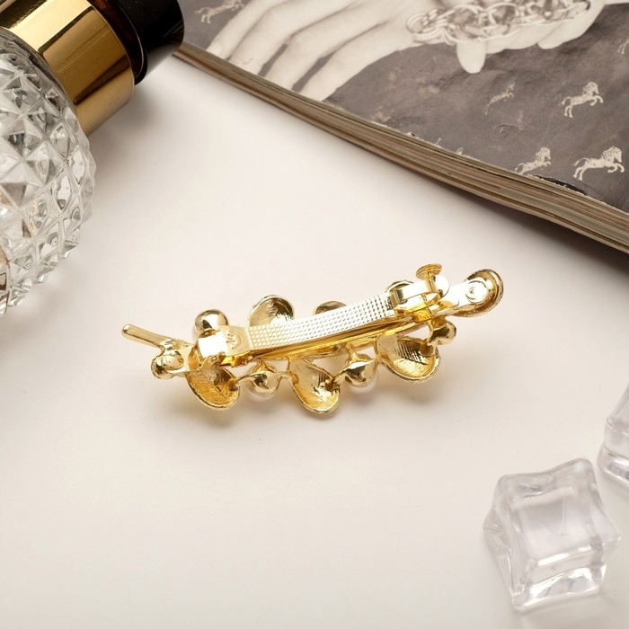 Заколка-автомат для волос Заколка-автомат для волос "Престиж" бусины с листиками, 7 см, золото