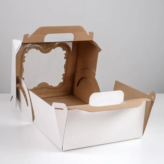 Коробка под торт, 2 окна, белая, 30&times;30&times;30 см