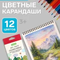 Карандаши цветные 12 цветов Hatber Mate пластиковые, с европодвесом