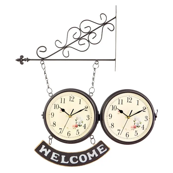 Часы настенные интерьерные WELCOME, двусторонние, на подвесе, бесшумные, плавный ход, 55&times;36 см, циферблат d=20 см, от батареек 2&times;АА