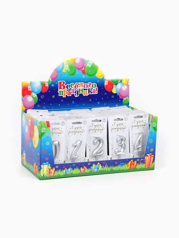 Свечи для торта цифры &laquo;Серебряные&raquo;, 50 штук в шоу-боксе