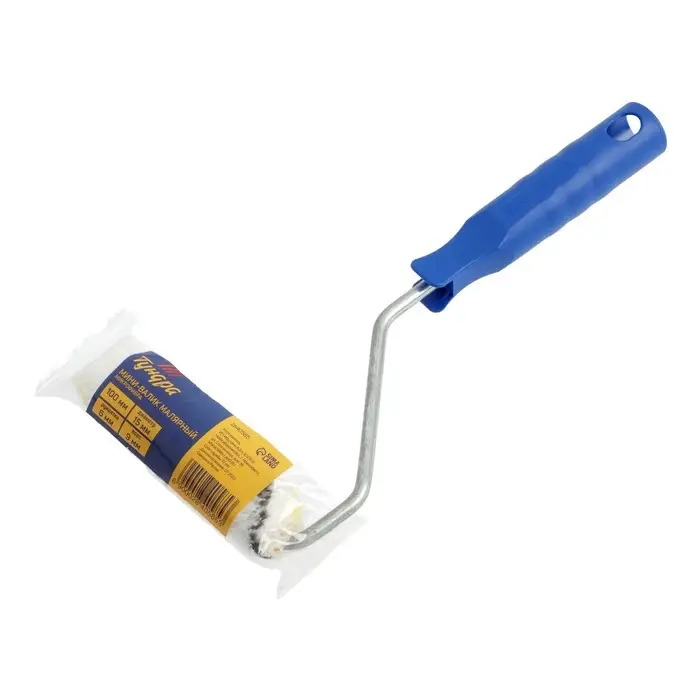 Мини-валик ТУНДРА, микрофибра, 100 мм, рукоятка d=6 мм, d=15 мм, ворс 9 мм