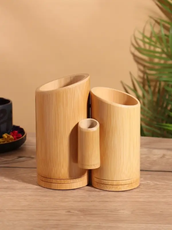 Подставка для столовых приборов, тройная 17 см, бамбук