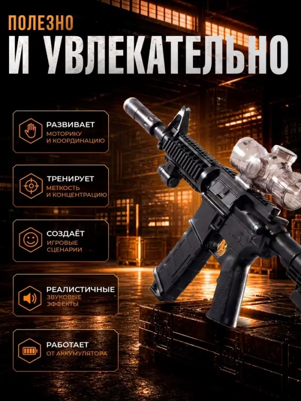 Штурмовая винтовка M4, стреляет орбизами, работает от аккумулятора
