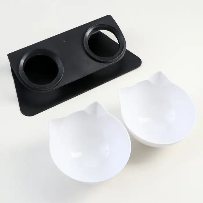 Миски, 27.5&times;14&times;15 см, 2 шт., на чёрной подставке, пластик, белые