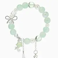 Браслет с подвесками "Сахарный" звёздочка, шар №10/8, цвет бело-светло-зелёный в серебре