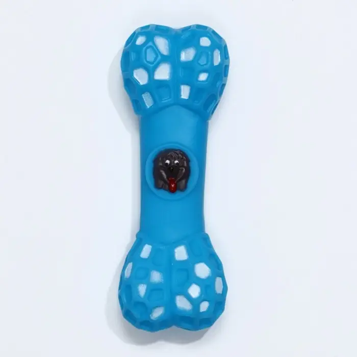 Игрушка для собак &laquo;Кость с портретом&raquo;, 15 см, пищащая, винил, голубая