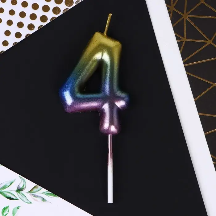 Свеча для торта, цифра «4», радужная, 10 х 3,5 см. Свеча для торта, цифра «4», радужная, 10 х 3,5 см.