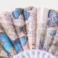 Веер складной &laquo;Синие бабочки и старые газеты&raquo;, 22.5 см