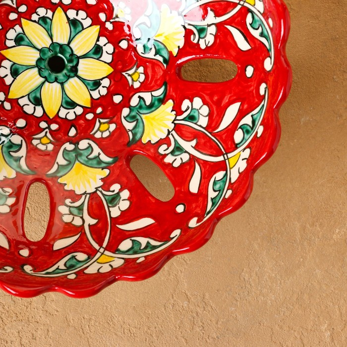 Фруктовница Риштанская Керамика  Фруктовница Риштанская Керамика "Цветы", 23 см, красная