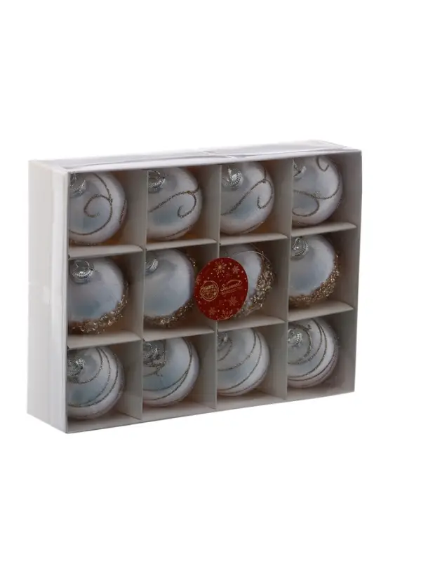 Набор шаров пластик d-6 см, 12 шт Набор шаров пластик d-6 см, 12 шт "Капризы зимы" белый посыпка золото