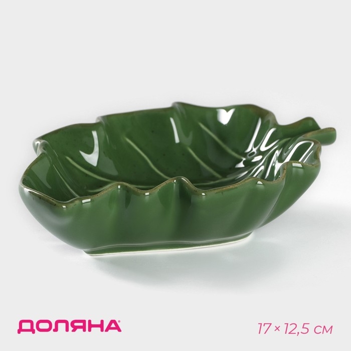 Блюдо сервировочное Доляна «Лист», 17×12,5×3,9 см, цвет зелёный Блюдо сервировочное Доляна «Лист», 17×12,5×3,9 см, цвет зелёный