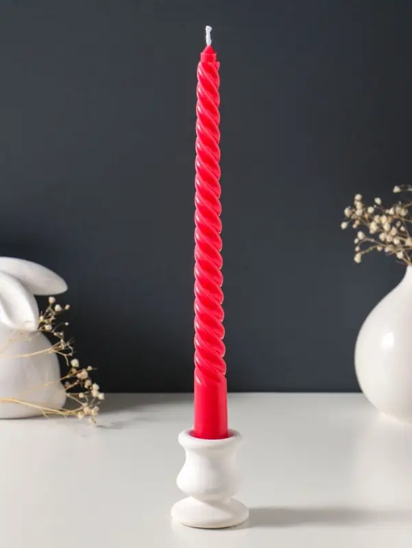 Набор свечей витых 25 см, 3 шт., 57 г, 5 ч, красный