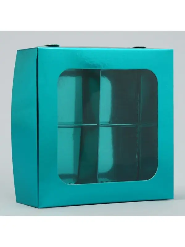 Коробка для конфет, кондитерская упаковка, 4 ячейки, &laquo;Голубая&raquo;, 10.5&times;10.5&times;3.5 см