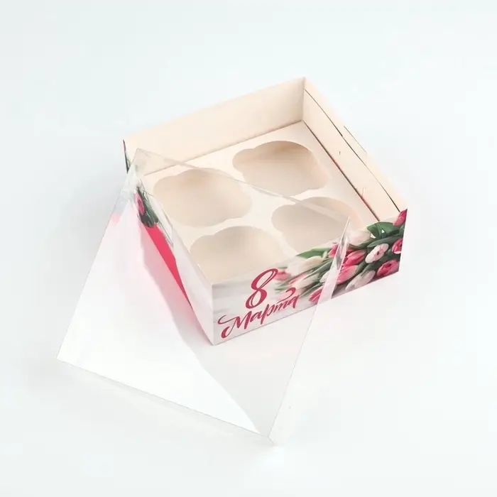 Коробка для капкейка &laquo;8 марта&raquo;, 16&times;16&times;7.5 см