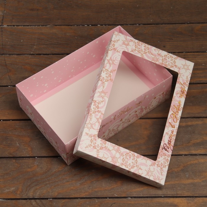 Новый год. Коробка подарочная новогодняя складная, крышка-дно , с окном Новый год. Коробка подарочная новогодняя складная, крышка-дно , с окном "С Новым Годом" 30 х 20 х 9 см