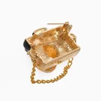 Брошь "Фотоаппарат" с жемчугом, чёрно-коричневая в золоте