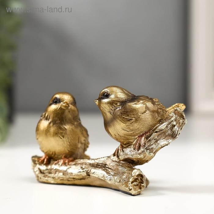 Сувенир полистоун Сувенир полистоун "Два золотых воробышка на ветке" 6,5х11х5,5 см