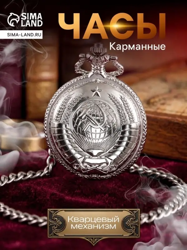 Часы карманные &laquo;СССР&raquo;, кварцевые, цепочка l-40 см, d=4.5 см