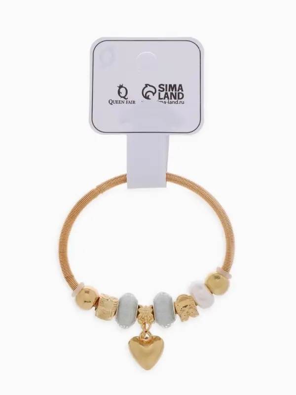 Браслет с шармами &laquo;Марджери. Сердце и жемчуг&raquo;, d=6.5 см, белый в розовом золоте