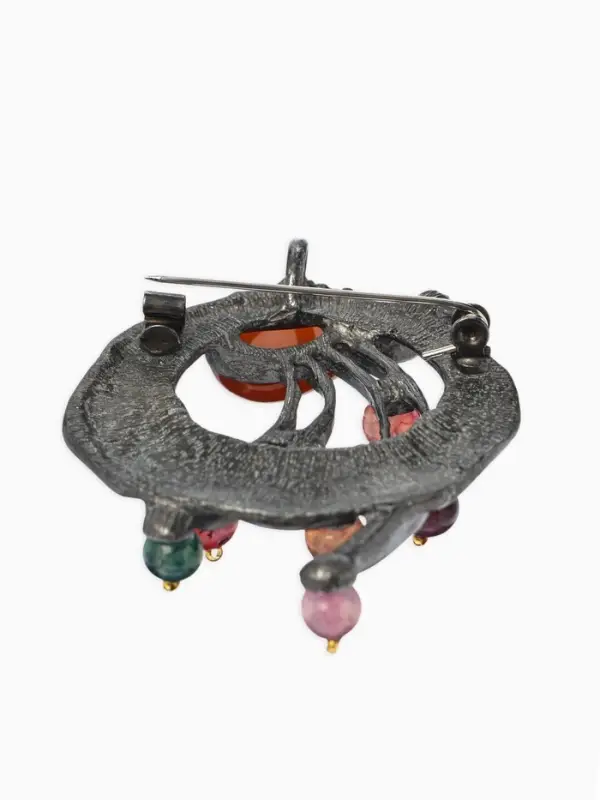 Брошь &laquo;Ветвь турмалиновая&raquo;, цветная в черненом серебре