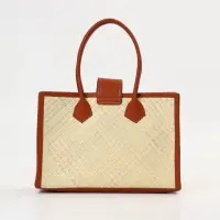 Сумка плетёная на застёжке из пандана, 30&times;10&times;35 см, бежево-коричневая