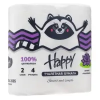 Туалетная бумага HAPPY со втулкой, аромат амазония, 2 слоя, 4 рулона