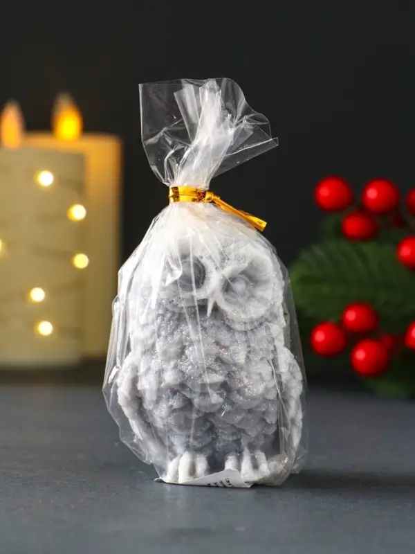 Свеча новогодняя "Совушка" 50х75 мм, серый