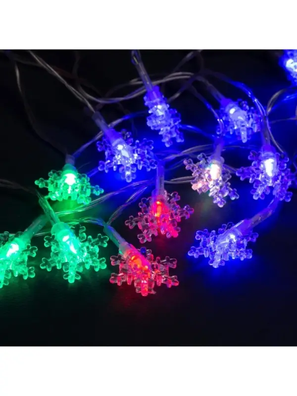 Гирлянда &laquo;Нить&raquo; 3 м с насадками &laquo;Снежинки малые&raquo;, IP20, прозрачная нить, 20 LED, свечение мульти (RG/RB), мигание, USB