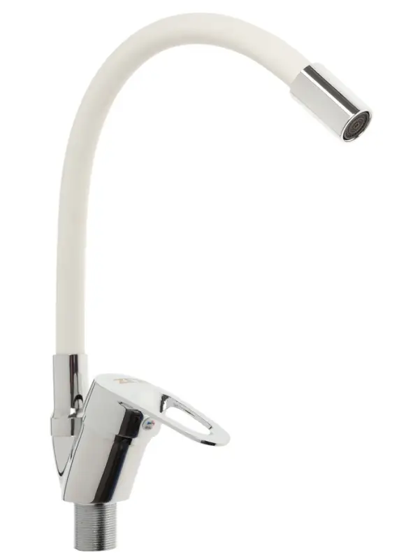 Смеситель для кухни ZEIN Z2110, однорычажный, гибкий излив, картридж 40 мм, белый/хром