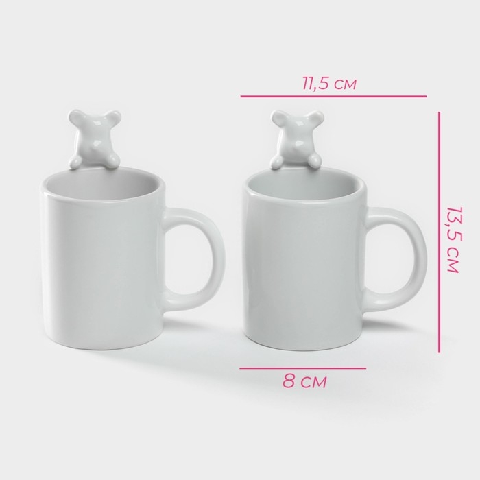Набор кружек керамических Доляна «Мишка Отто», 290 мл, 11,5×8×13,5 см, 2 шт, цвет белый Набор кружек керамических Доляна «Мишка Отто», 290 мл, 11,5×8×13,5 см, 2 шт, цвет белый