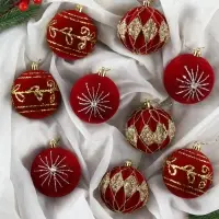 Ёлочные шары &laquo;Бархат. Фестиваль&raquo;, d=8 см, набор 9 шт., феерия, красные