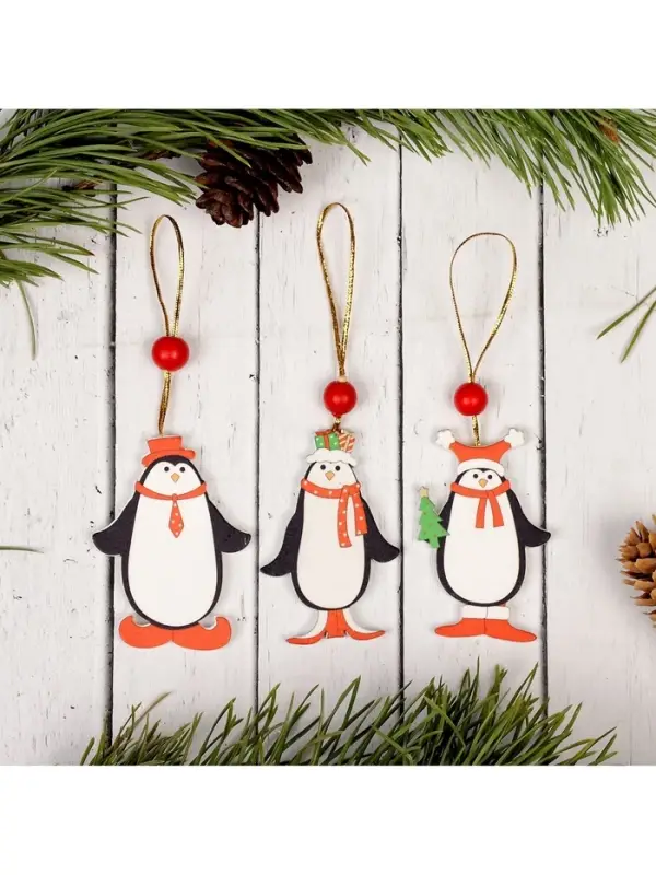 Ёлочная игрушка Лесная мастерская &laquo;Пингвинчики в шапочках&raquo;, односторонняя, МИКС