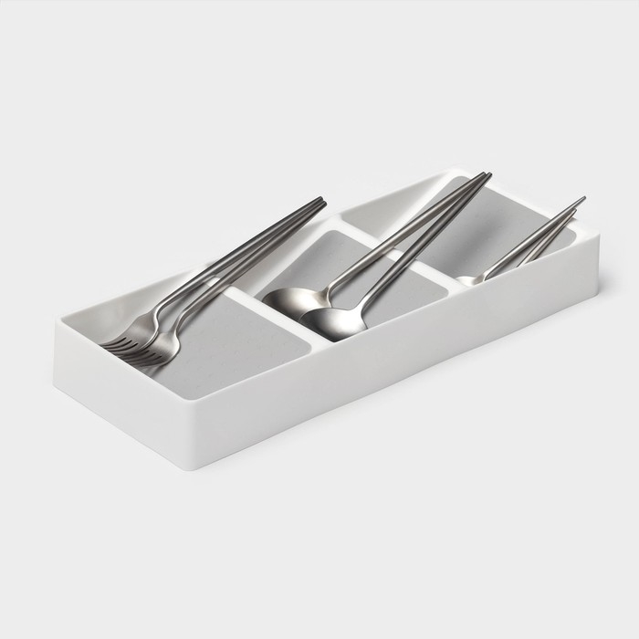Лоток для столовых приборов Griten, с силиконовой вставкой, 3 секции, 39×15×5 см, цвет белый Лоток для столовых приборов Griten, с силиконовой вставкой, 3 секции, 39×15×5 см, цвет белый