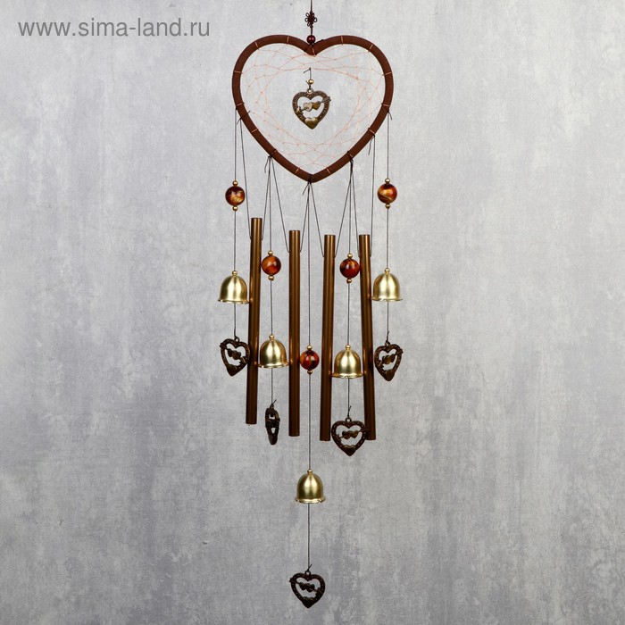 Музыка ветра металл Музыка ветра металл "Сердце с сердечками" 4 трубки 5 колокольчиков d=17 см длина 65 см