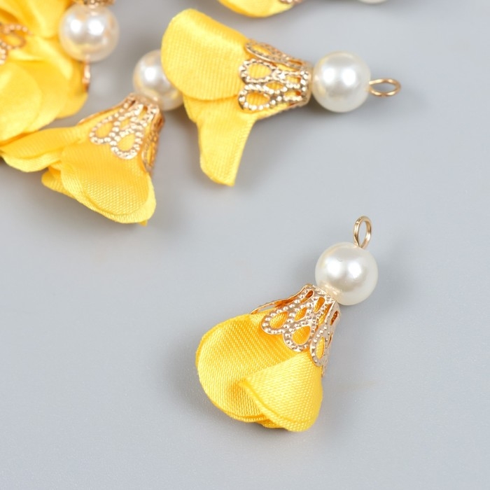 Декор для творчества текстиль Декор для творчества текстиль "Цветок с жемчужиной. Жёлтый" набор 10 шт 2,5 см