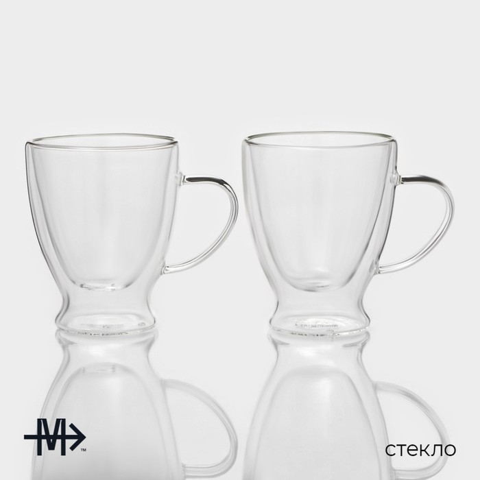 Набор стеклянных кружек с двойными стенками Magistro «Капучино», 300 мл, 12×9×11 см, 2 шт Набор стеклянных кружек с двойными стенками Magistro «Капучино», 300 мл, 12×9×11 см, 2 шт