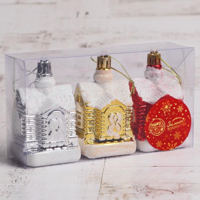 Украшение ёлочное Украшение ёлочное"Изба Деда Мороза" (набор 3 шт) 5х6 см, микс