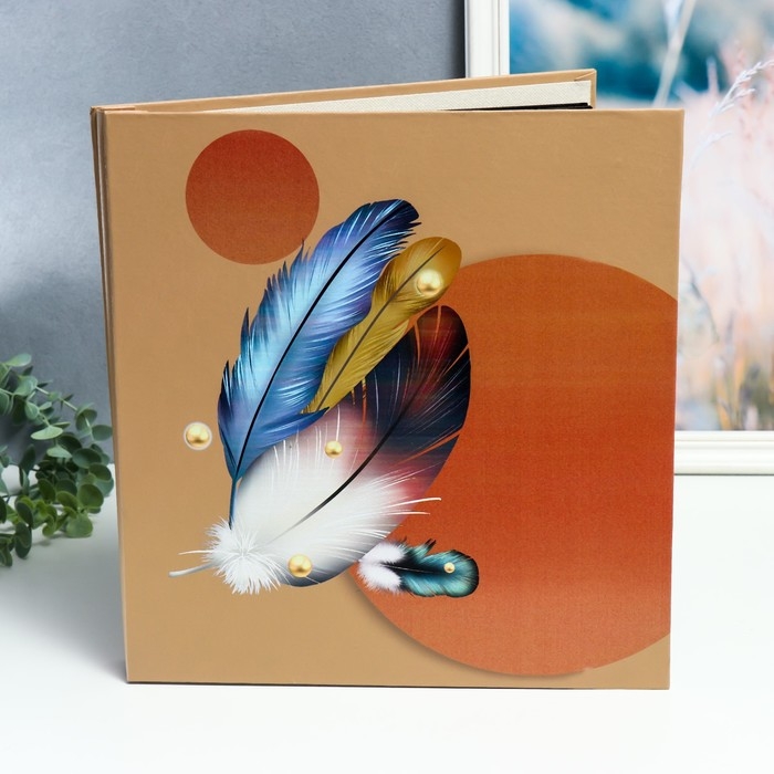 Фотоальбом магнитный 20 листов Фотоальбом магнитный 20 листов "Пёрышки и круги" в коробке 34х4х33 см